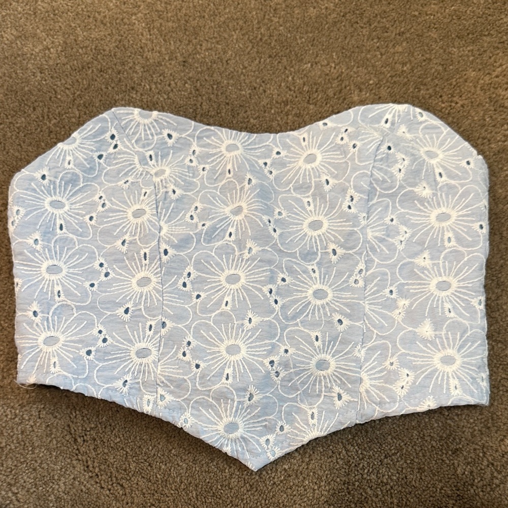 SHEIN Blue Floral Lace Bustier Top